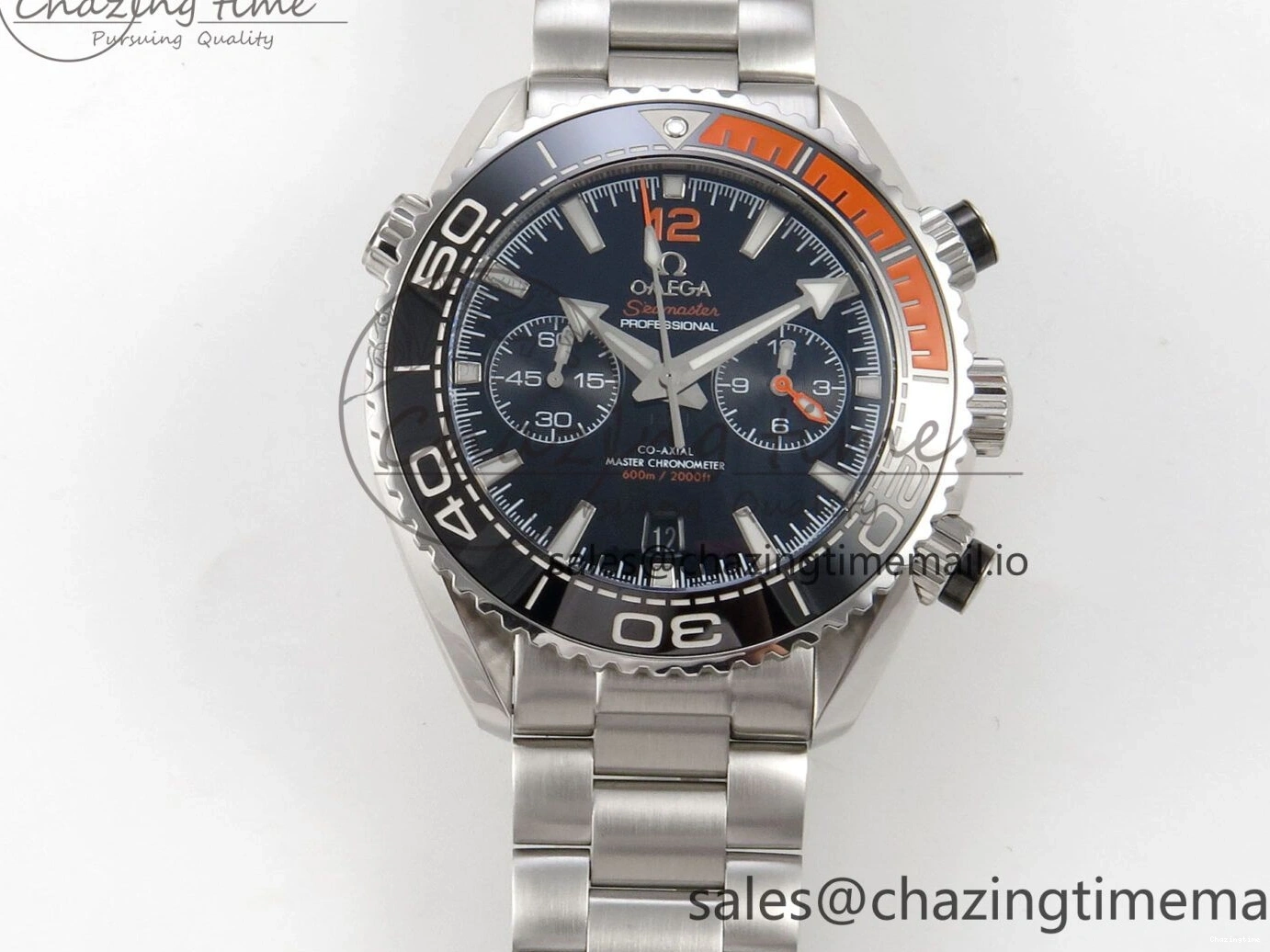 0517 Timeless Planet Ocean 600M Chrono SS VRF 1:1 Best Edition Black Orange Bezel Black Dial on SS Bracelet A 7652